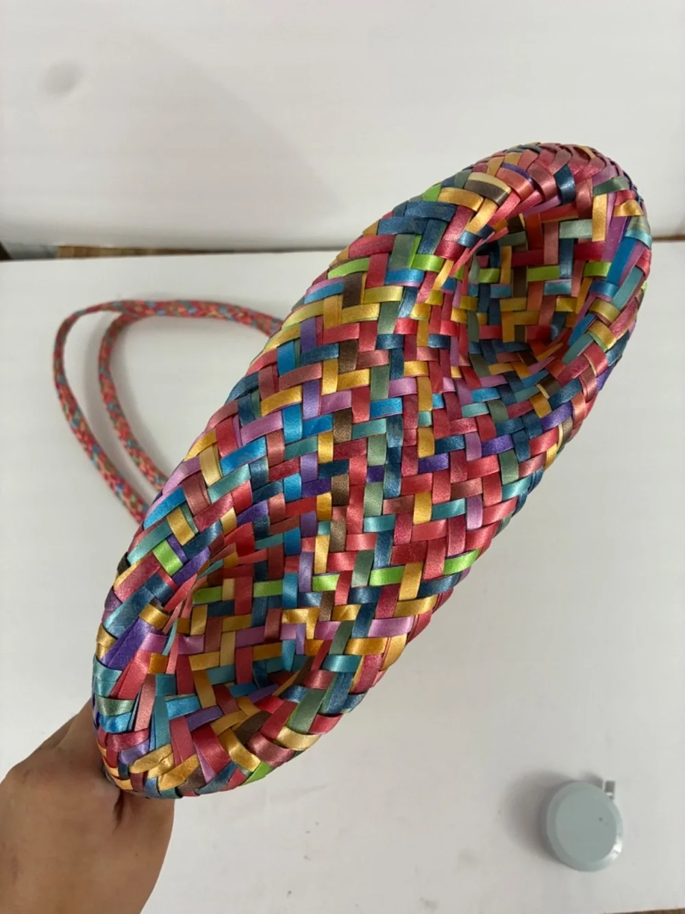 Rainbow Woven Straw Tote Braided Handle Lightweight Ombre Gradient Vibrant Bag
